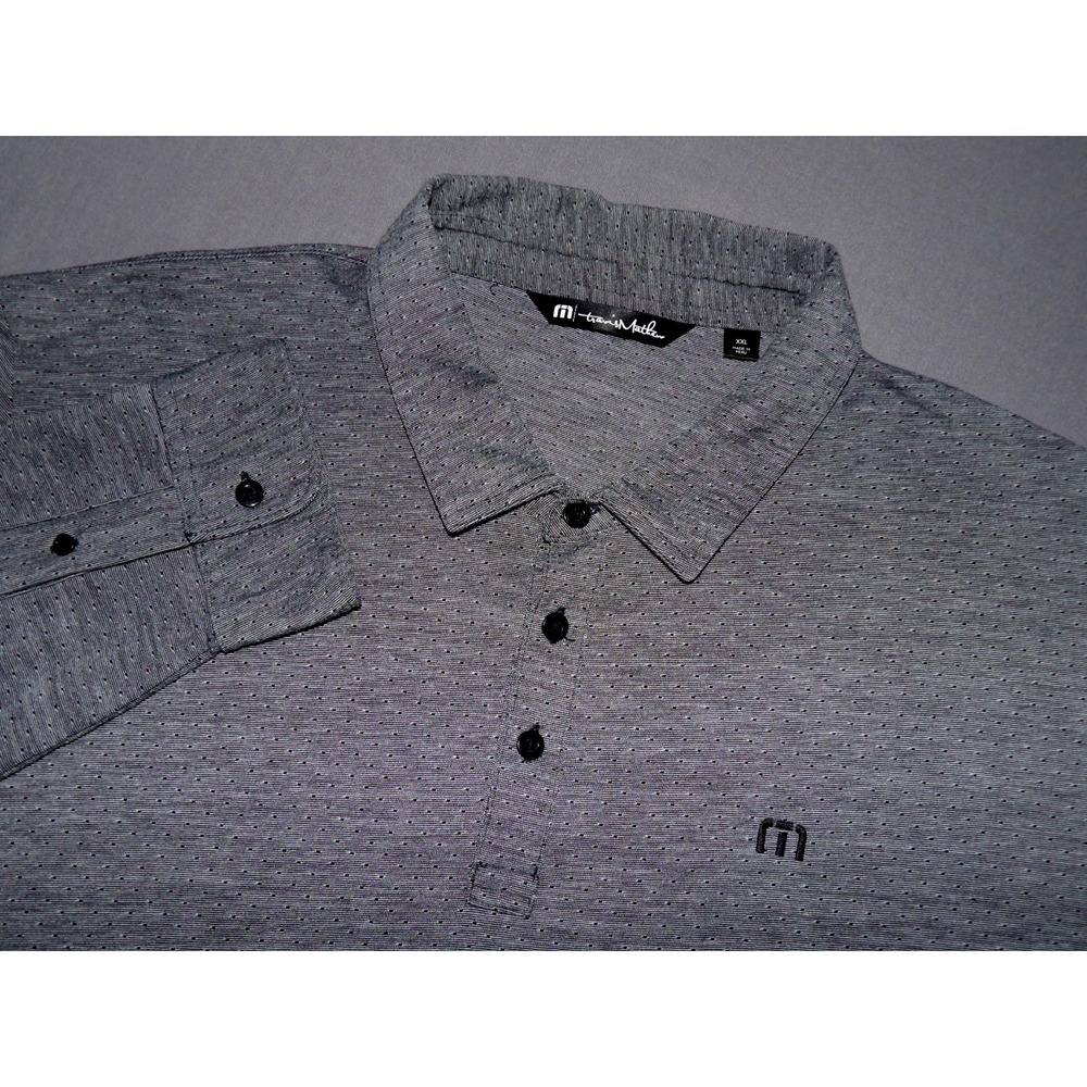 Travis Mathew Long Sleeved Gray Polka Dot Performance Polo Shirt Men's XXL